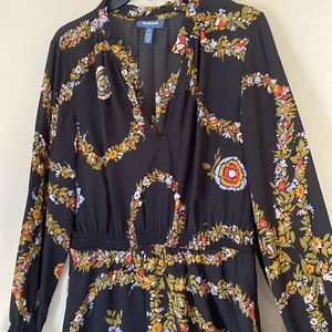 ModCloth Black Floral Long-Sleeve Dress
